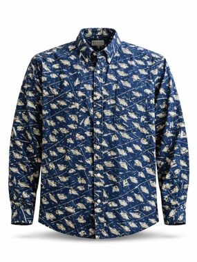 Columbia Men’s Fishing Shirt Blue Fish Print Button Down Long Sleeve Outdoor XL